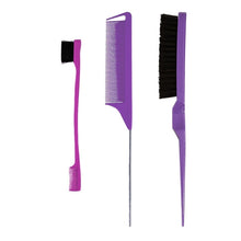 Load image into Gallery viewer, 3 Pieces Hair Brush Set,Hair Styling Comb Including Dual Sided Edge Brush &amp; Rat Tail Comb and Teasing Comb for Women Girl Barber
